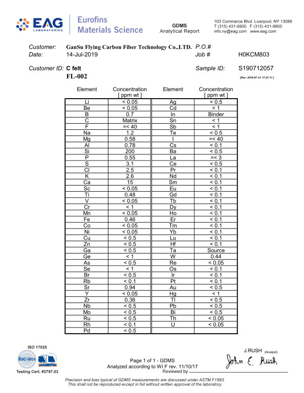 GDMS分析報(bào)告（EAG全元素掃描）